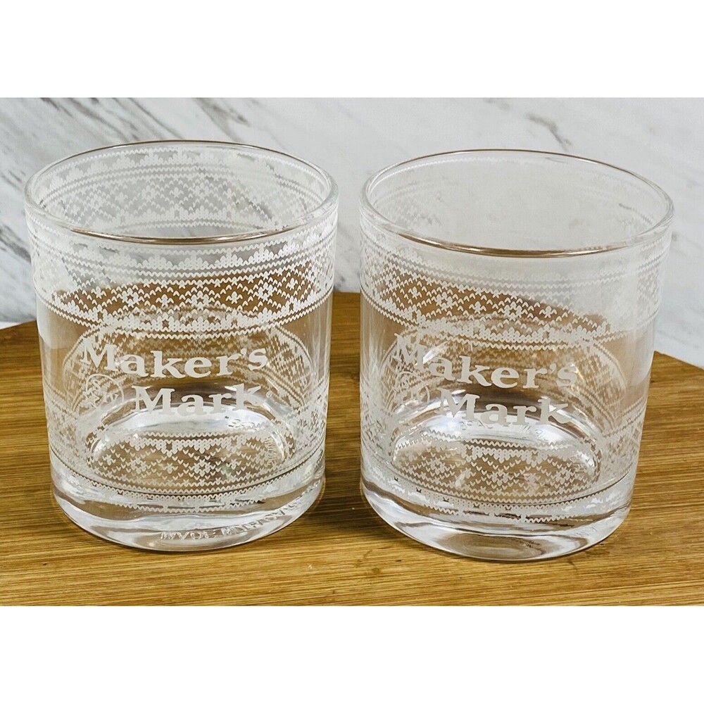 Maker's Mark Limited Edition Holiday Sweater Christmas Rocks Glass Cup Set of 2